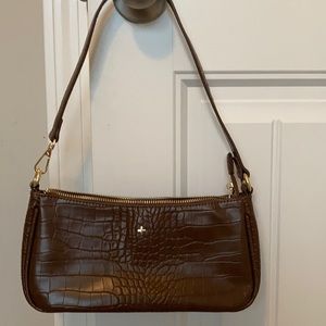 Brown croc shoulder bag